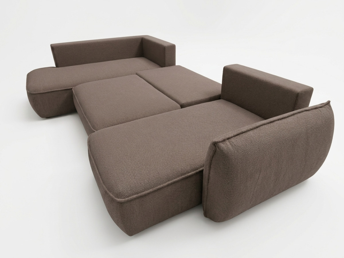 Rozkładana sofa narożna panoramiczna ESMEE z tkaniny szenilowej