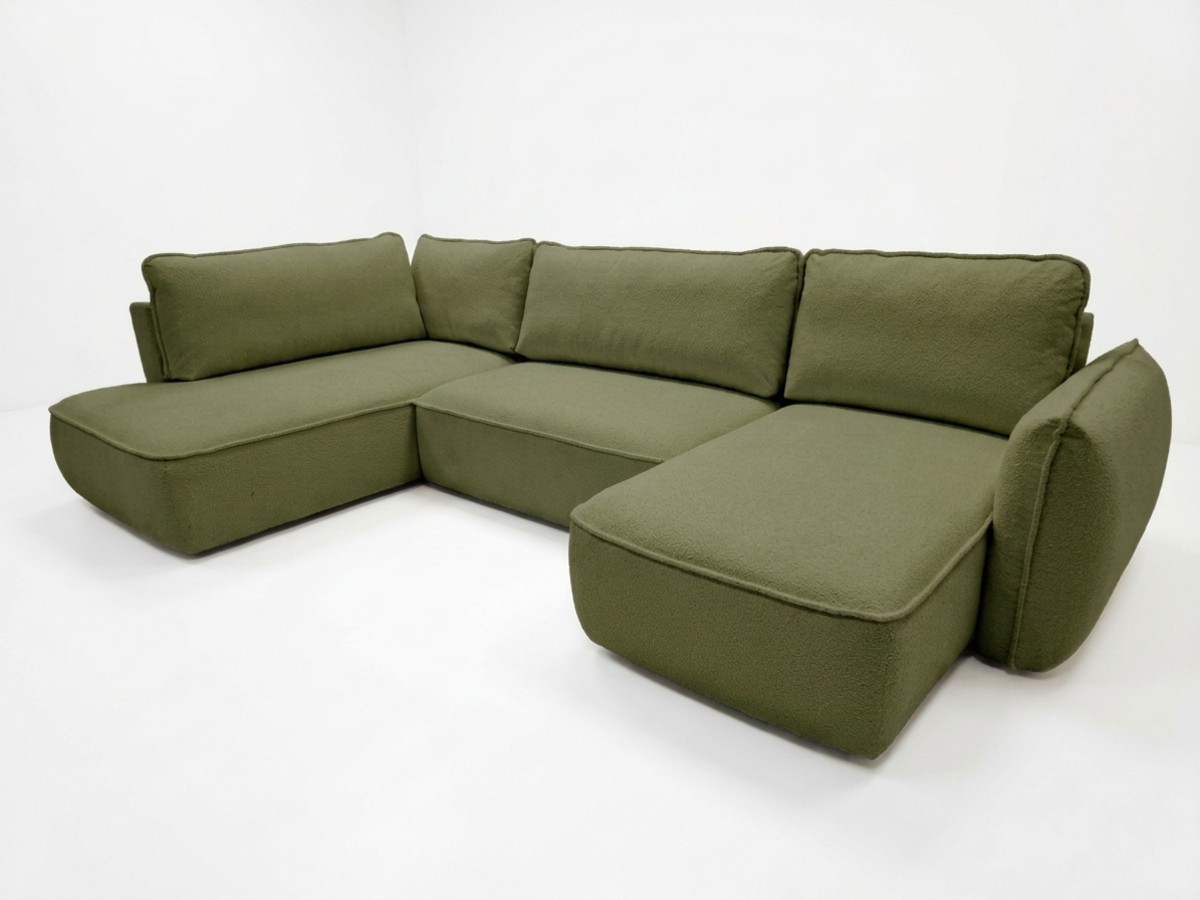Rozkładana sofa narożna panoramiczna ESMEE z tkaniny szenilowej
