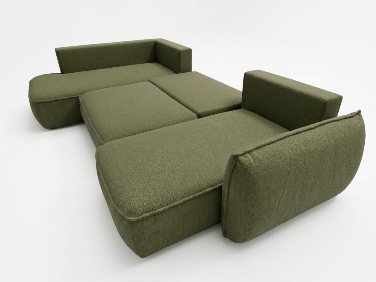 Rozkładana sofa narożna panoramiczna ESMEE z tkaniny szenilowej