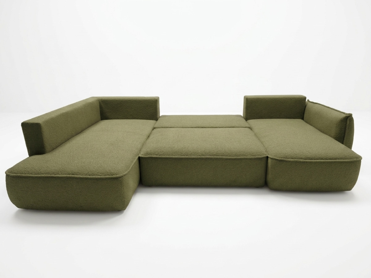 Rozkładana sofa narożna panoramiczna ESMEE z tkaniny szenilowej