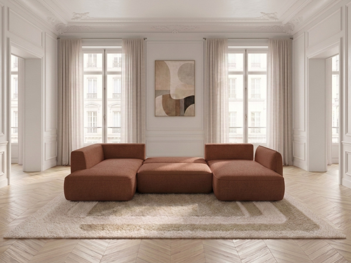 Canapé d'angle panoramique convertible ESMEE chenille orange — vue 6