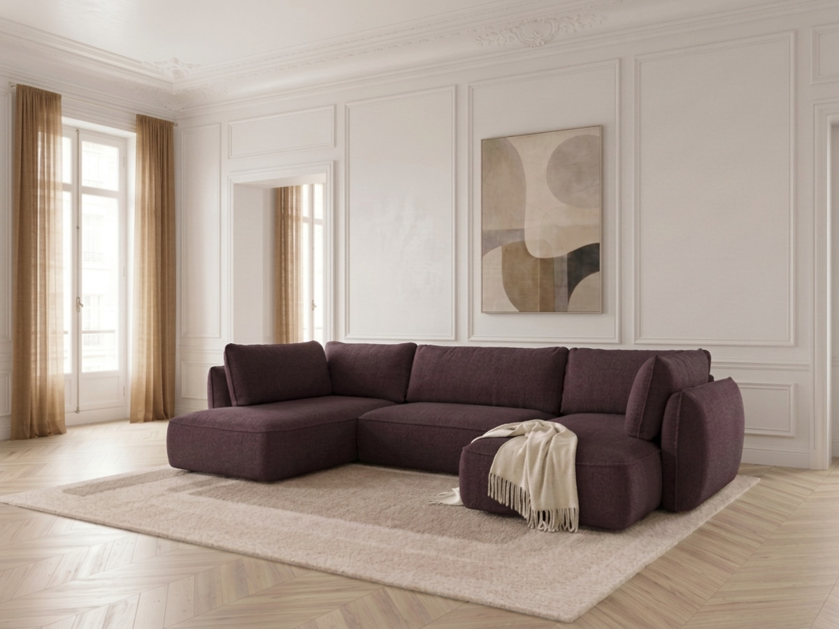 Rozkładana sofa narożna panoramiczna ESMEE z tkaniny szenilowej