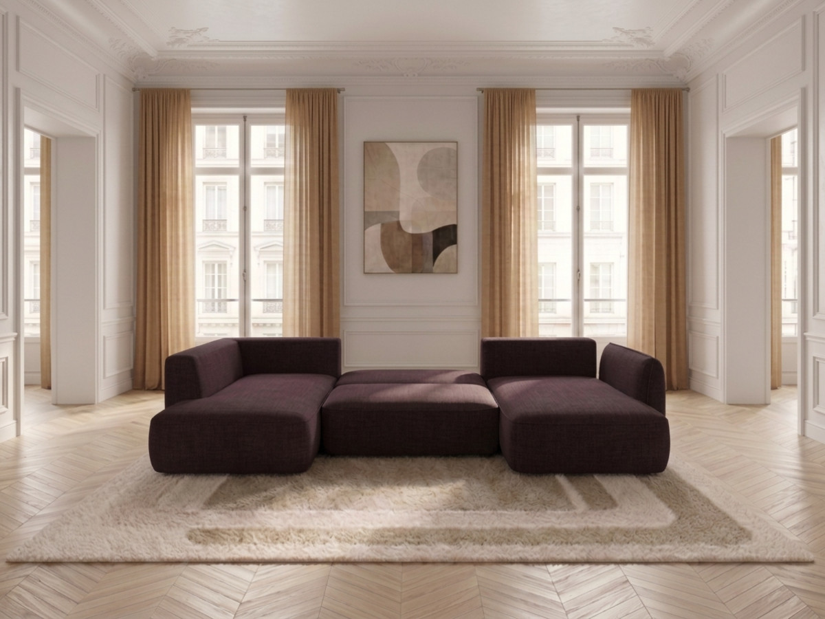Canapé d'angle panoramique convertible ESMEE chenille violet — vue 6