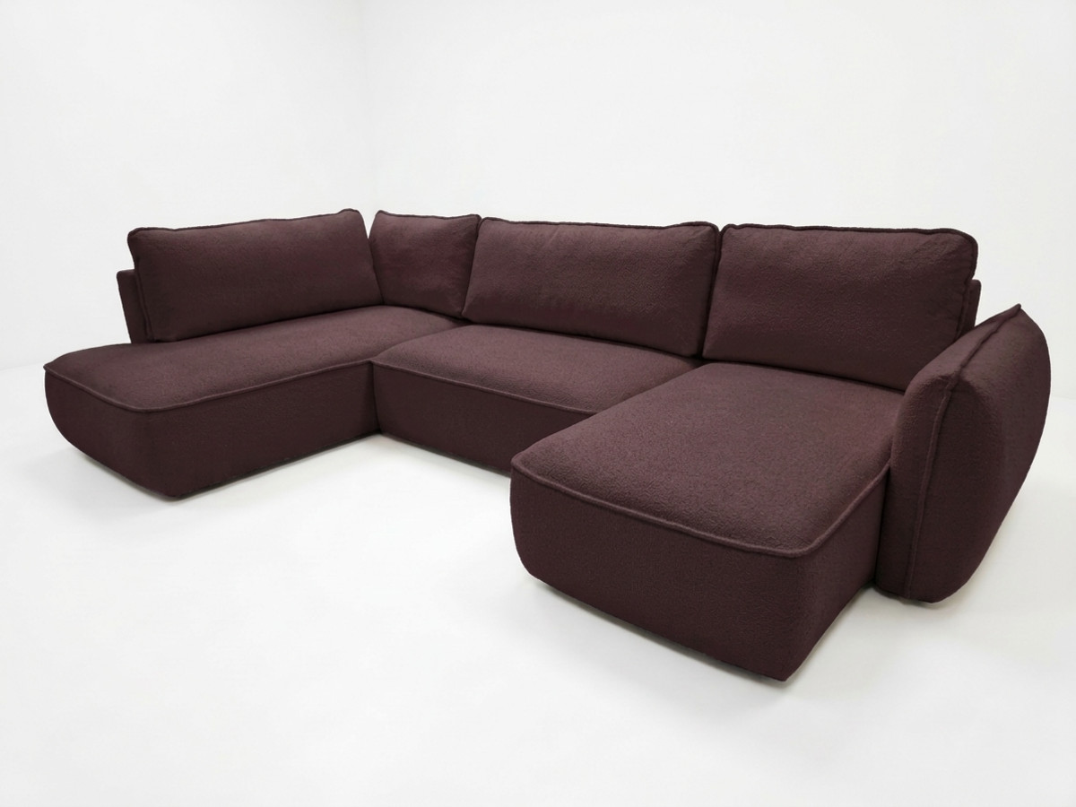 Rozkładana sofa narożna panoramiczna ESMEE z tkaniny szenilowej