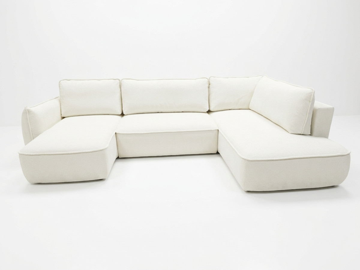 rozkładana sofa narożna panoramiczna esmee z tkaniny szenilowej kolorowy biały