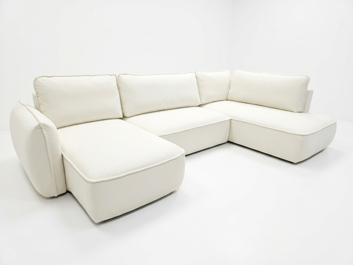 Rozkładana sofa narożna panoramiczna ESMEE z tkaniny szenilowej