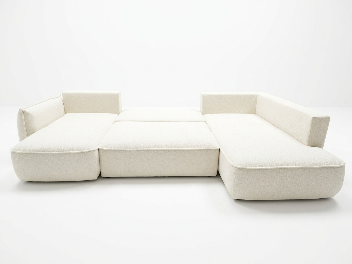 Rozkładana sofa narożna panoramiczna ESMEE z tkaniny szenilowej