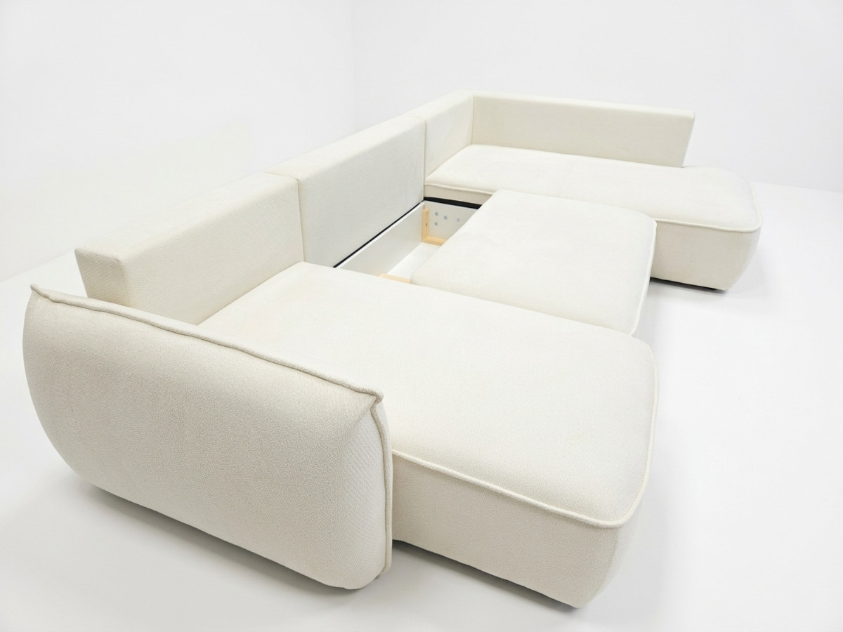 Rozkładana sofa narożna panoramiczna ESMEE z tkaniny szenilowej