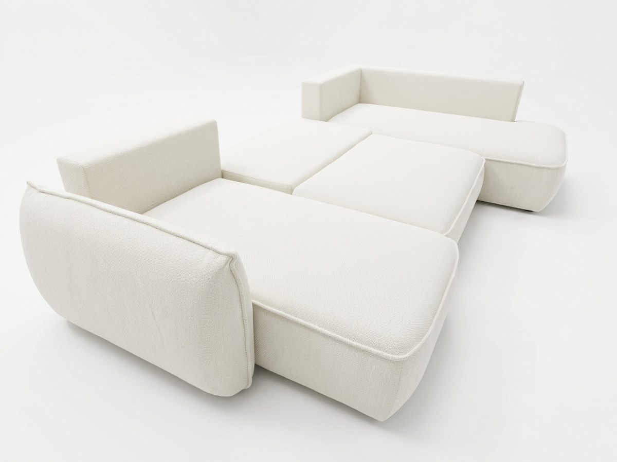 Rozkładana sofa narożna panoramiczna ESMEE z tkaniny szenilowej