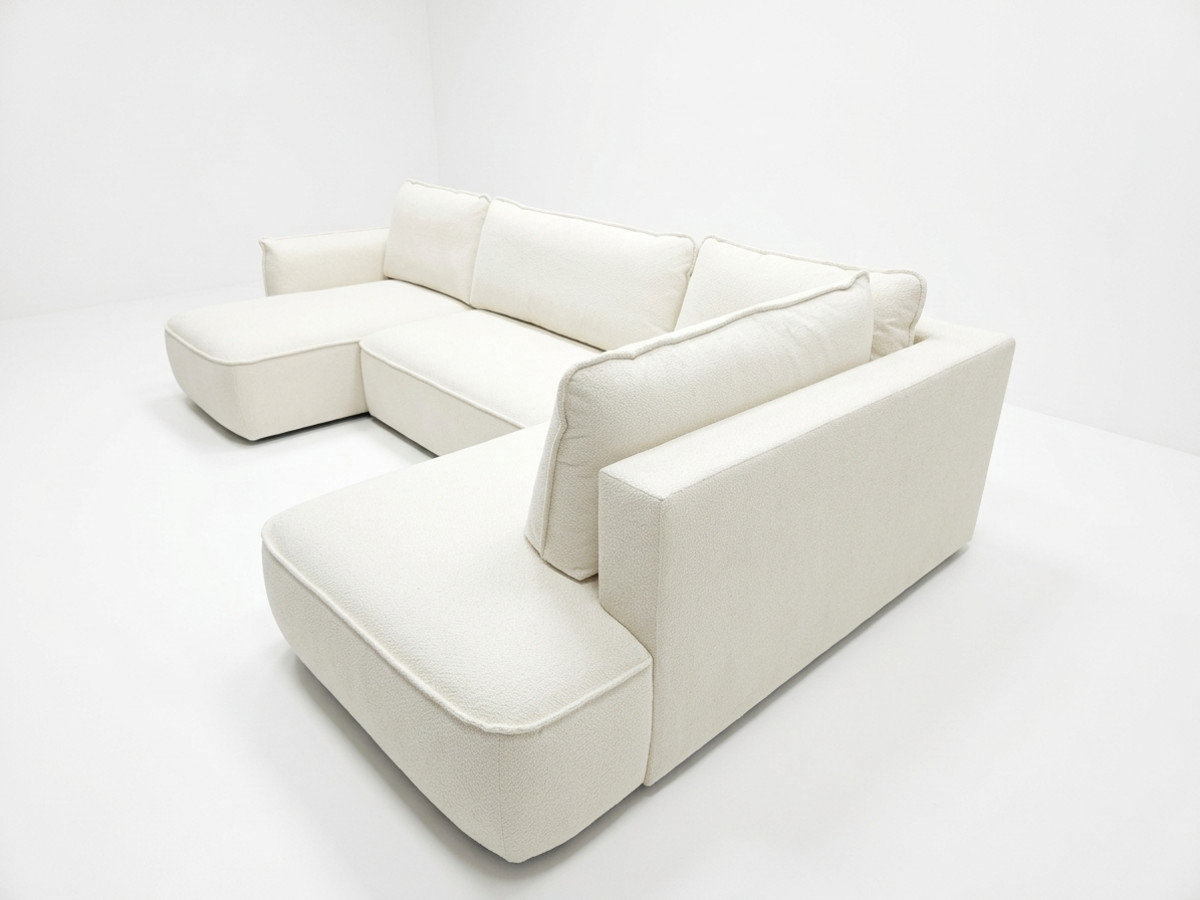 Rozkładana sofa narożna panoramiczna ESMEE z tkaniny szenilowej