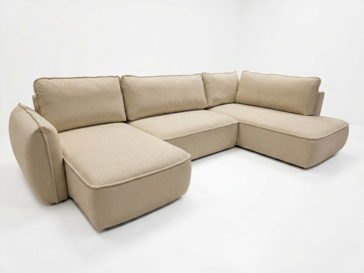 Rozkładana sofa narożna panoramiczna ESMEE z tkaniny szenilowej