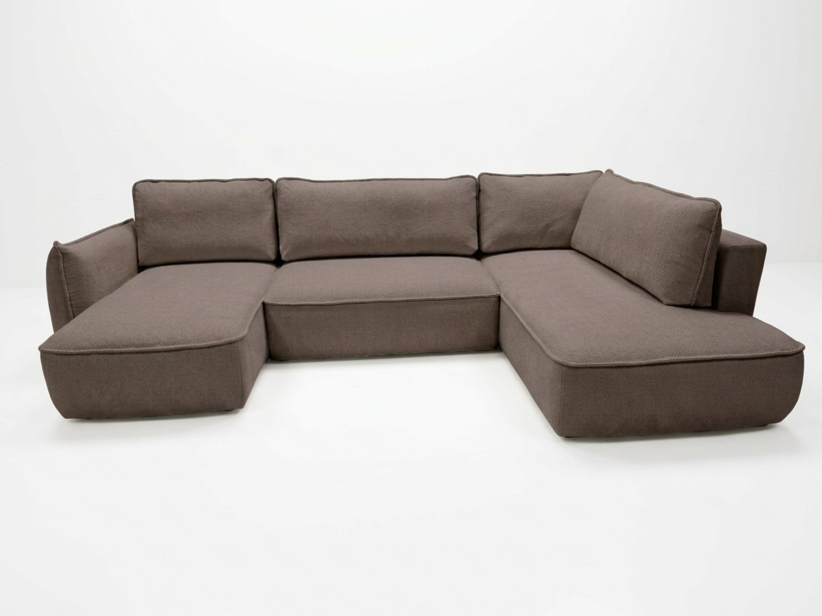 rozkładana sofa narożna panoramiczna esmee z tkaniny szenilowej kolorowy taupe