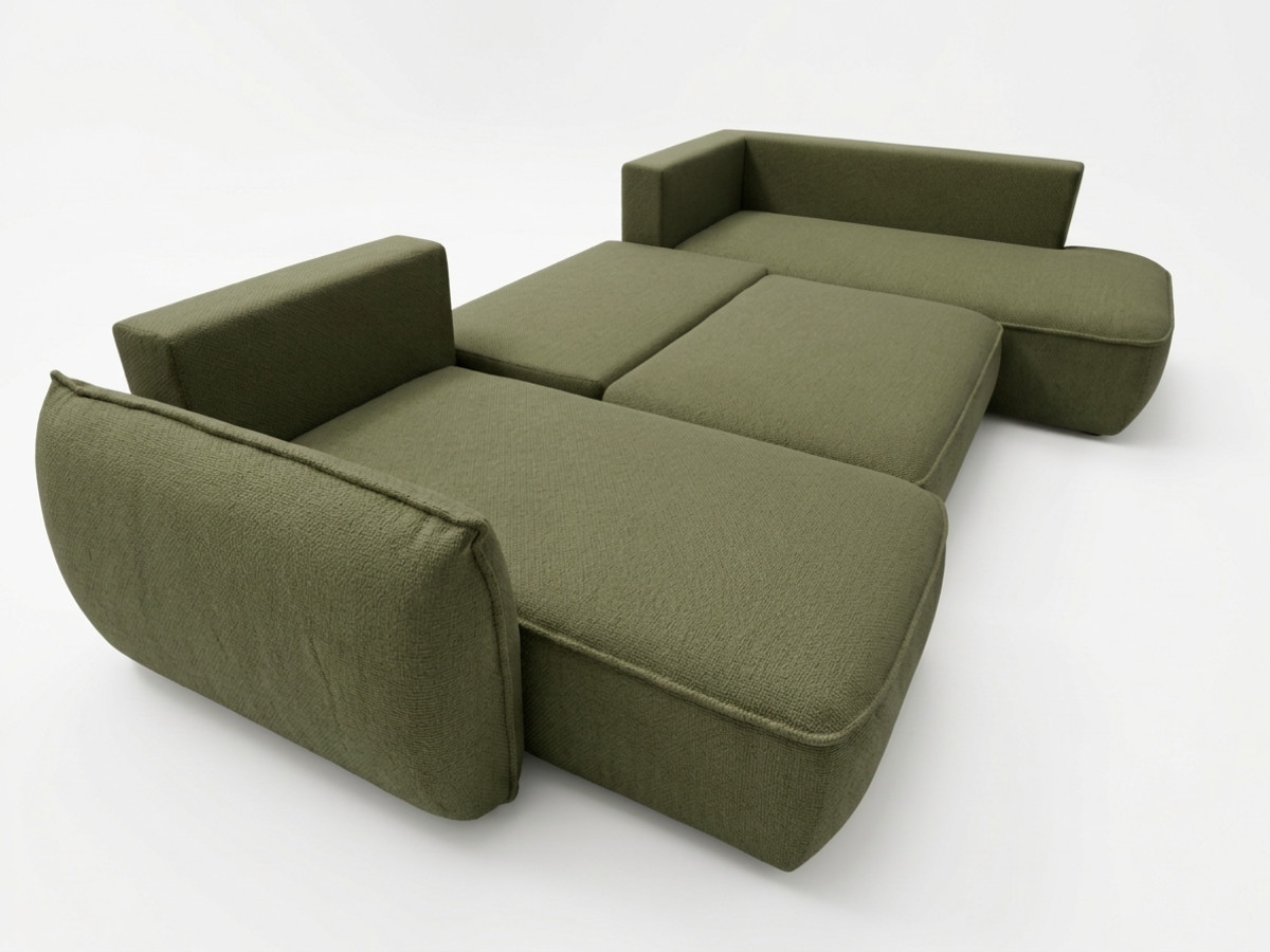 Rozkładana sofa narożna panoramiczna ESMEE z tkaniny szenilowej