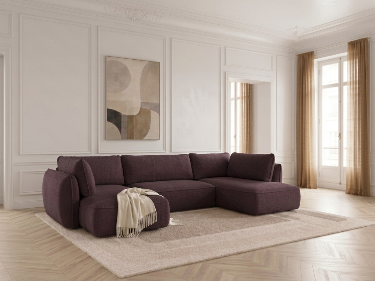 Rozkładana sofa narożna panoramiczna ESMEE z tkaniny szenilowej
