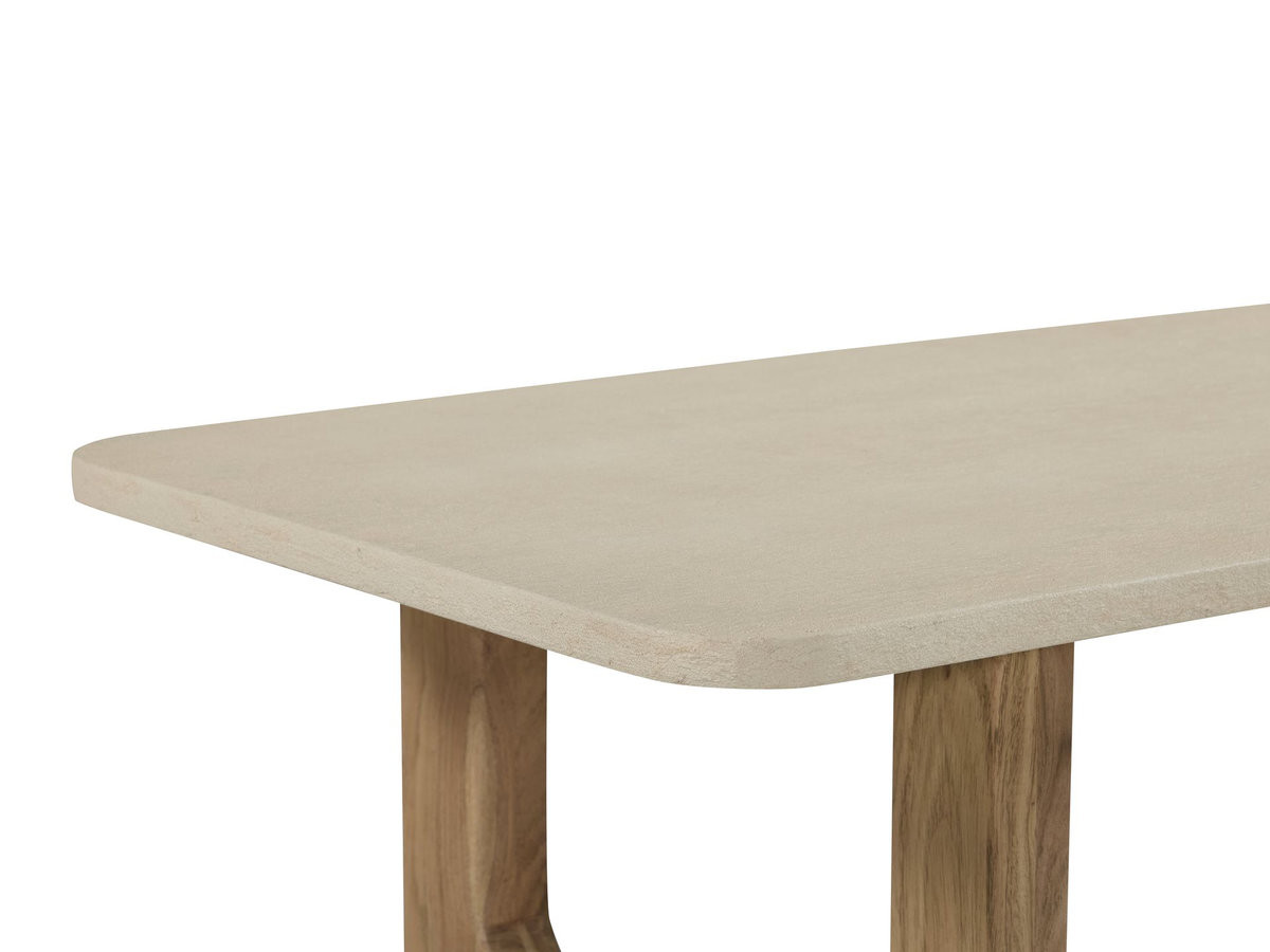 Salonstafel 120 cm FIRA met travertijn-effect en poten van massief acaciahout