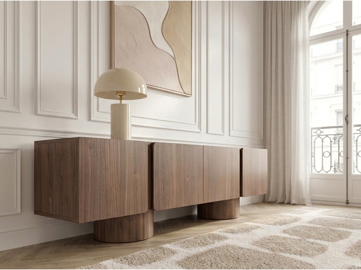Meuble TV 4 portes 174 cm BOURBON placage noyer massif