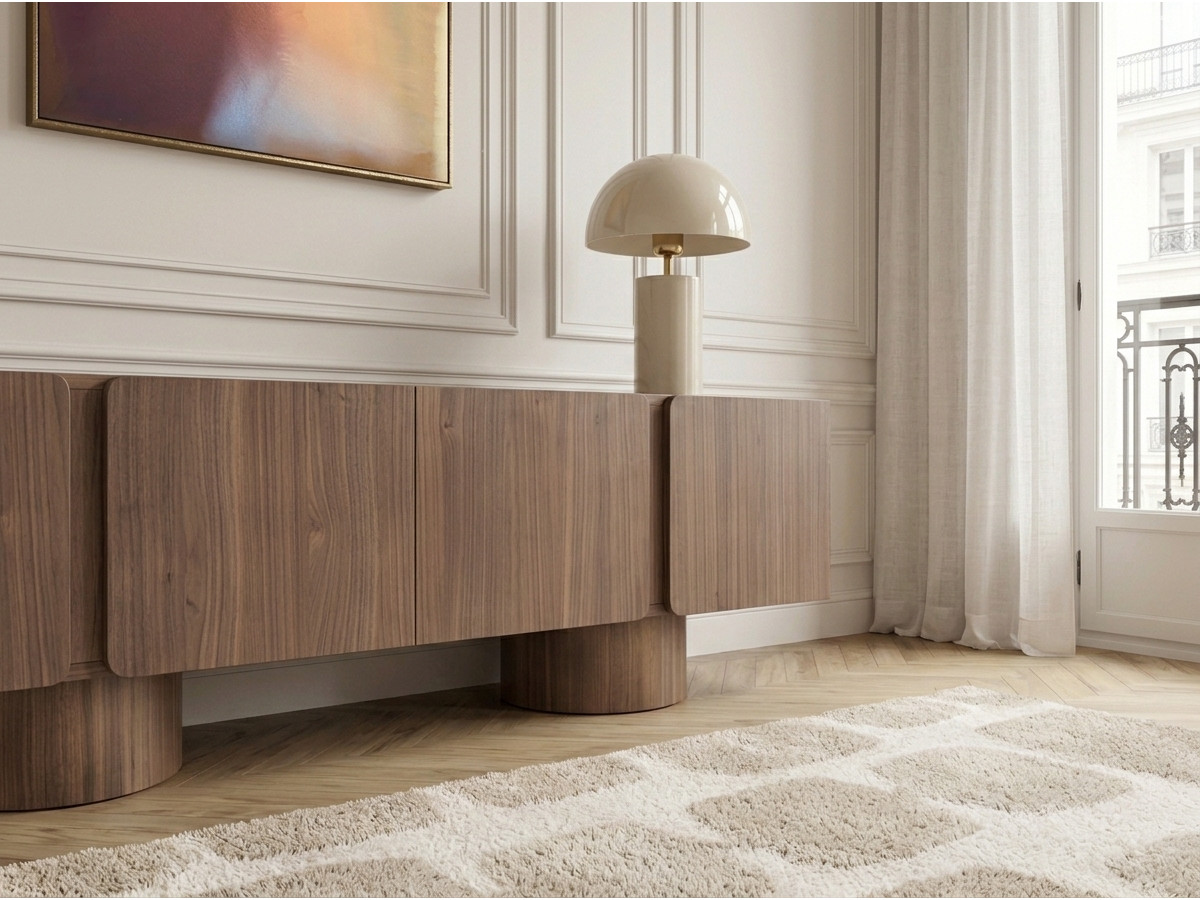 Meuble TV 4 portes 174 cm BOURBON placage noyer massif