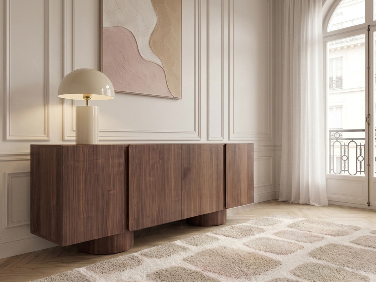 Buffet 4 portes 180 cm BOURBON placage noyer massif