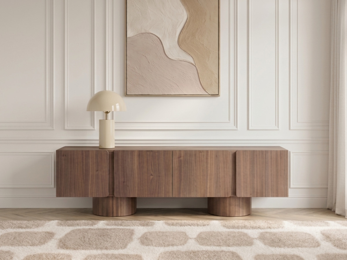 Meuble TV 4 portes 174 cm BOURBON placage noyer massif