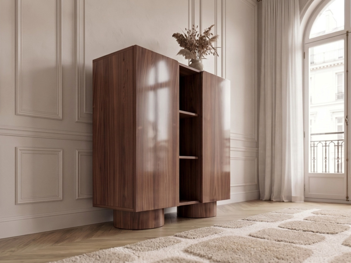 Buffet haut 2 portes 140 cm BOURBON placage noyer massif