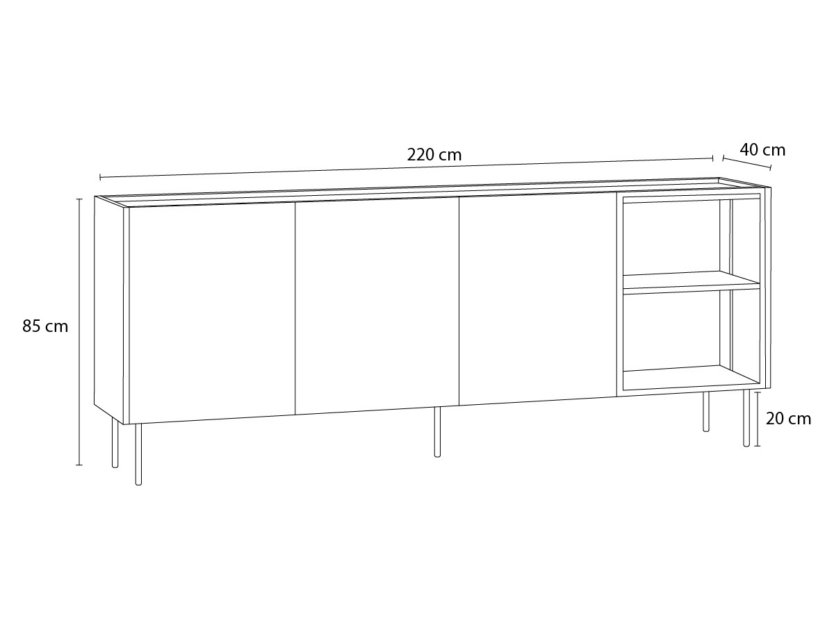AURORA dressoir 4 deuren 220 cm met ledverlichting