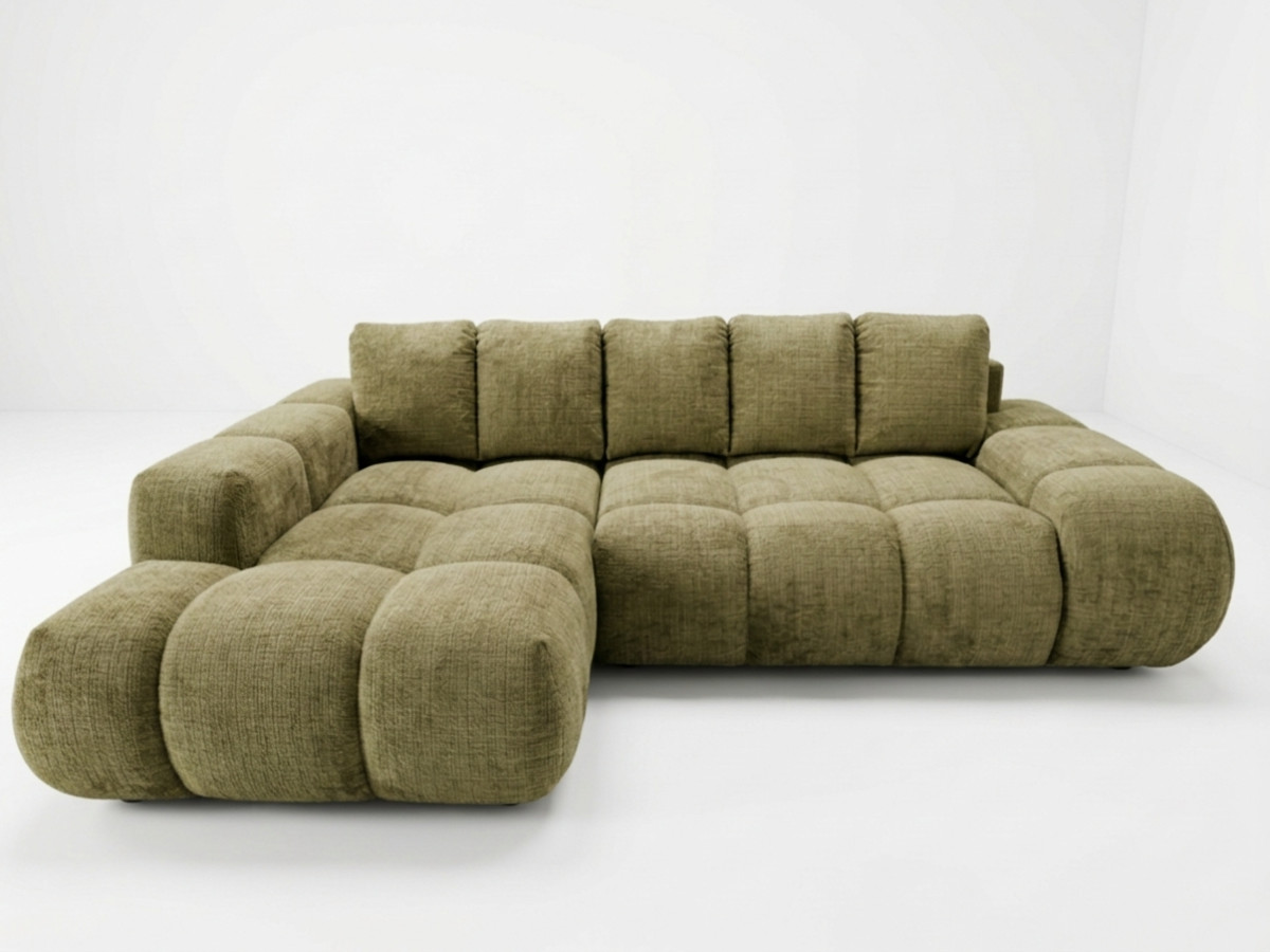 canapé d'angle convertible samba tissu texturé de couleur vert