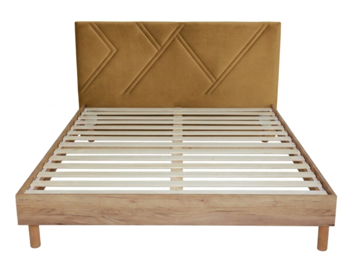 Lit MARVIN tissu velours lisse avec lattes massives
