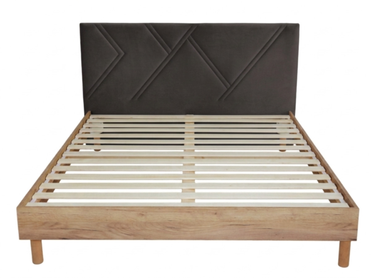 Lit MARVIN tissu velours lisse avec lattes massives