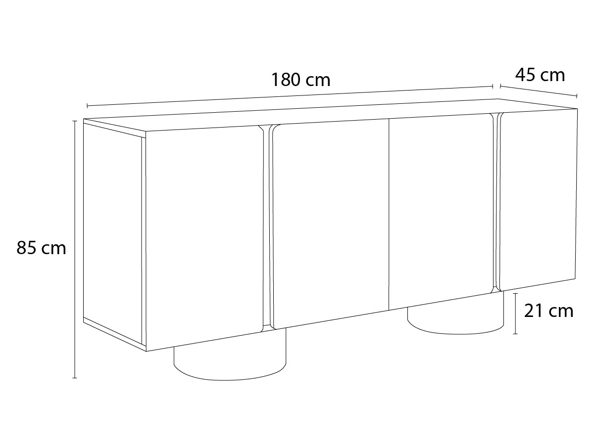 Buffet 4 portes 180 cm BOURBON placage noyer massif