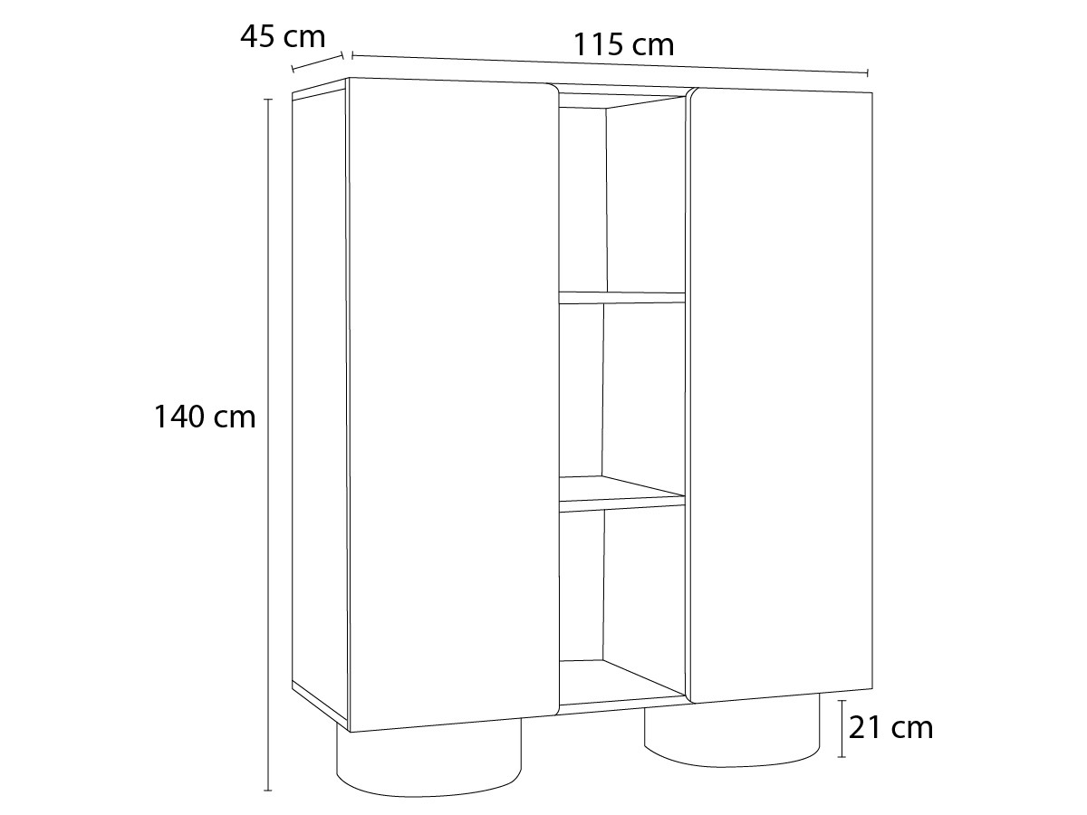 Buffet haut 2 portes 140 cm BOURBON placage noyer massif