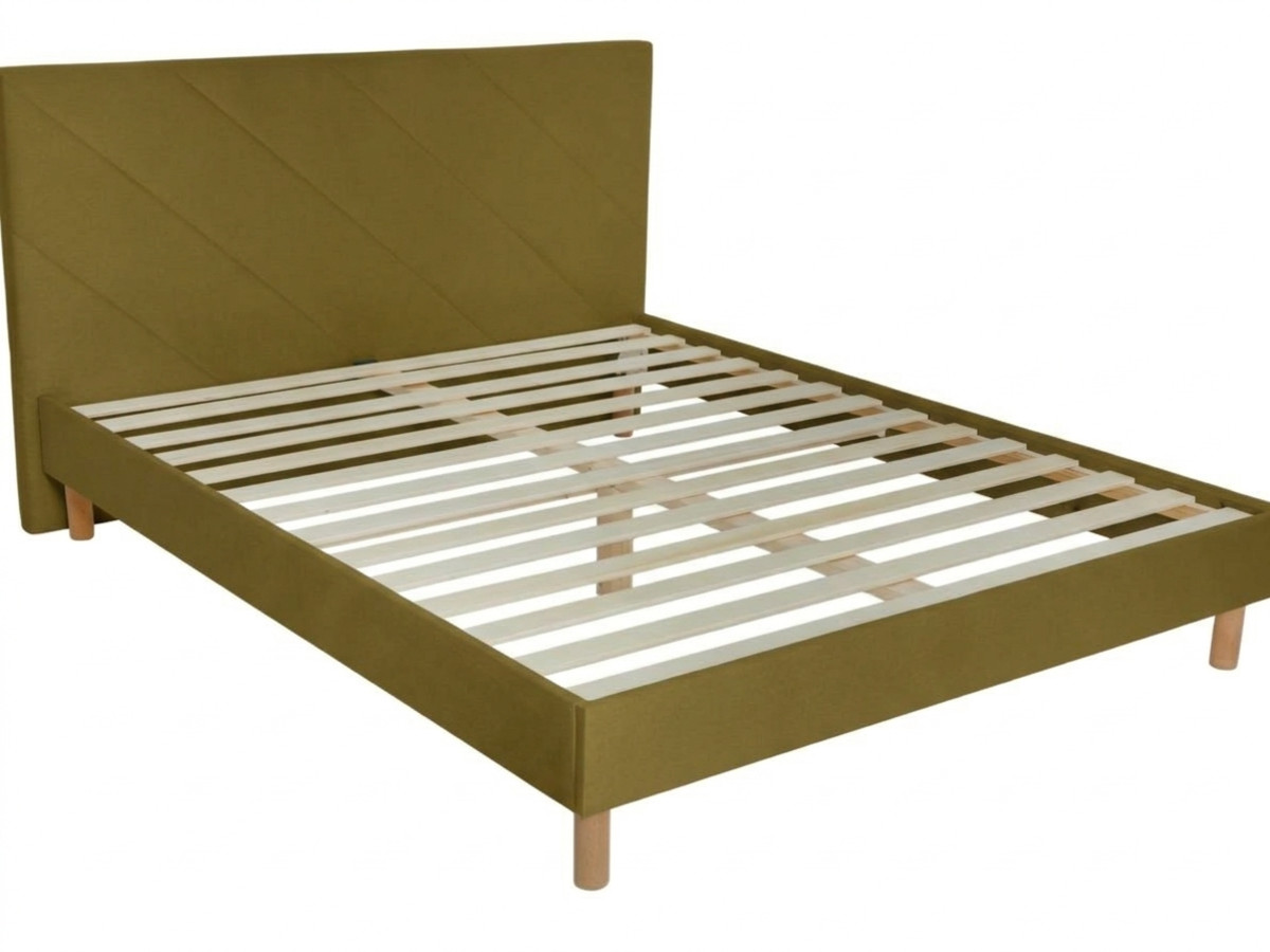 Lit HELENA tissu velours lisse avec lattes massives