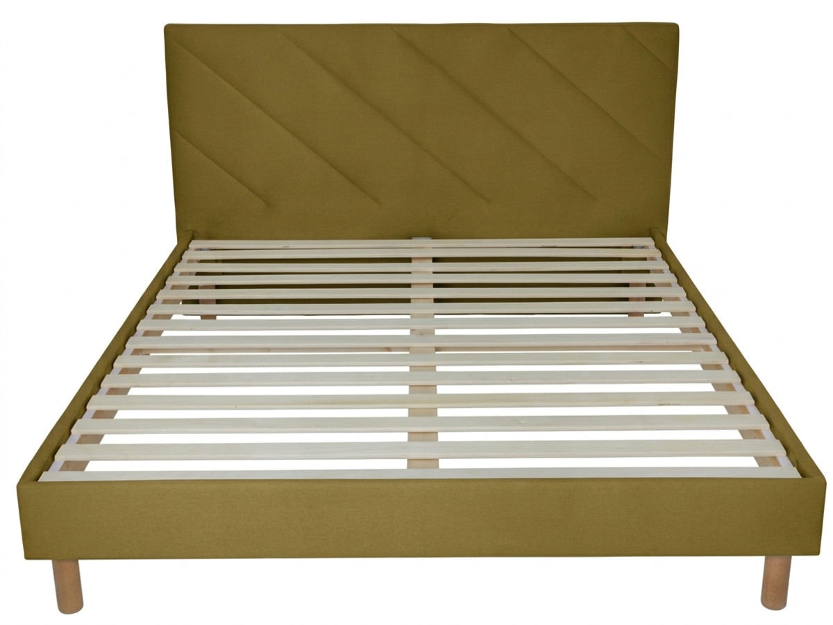 Lit HELENA tissu velours lisse avec lattes massives
