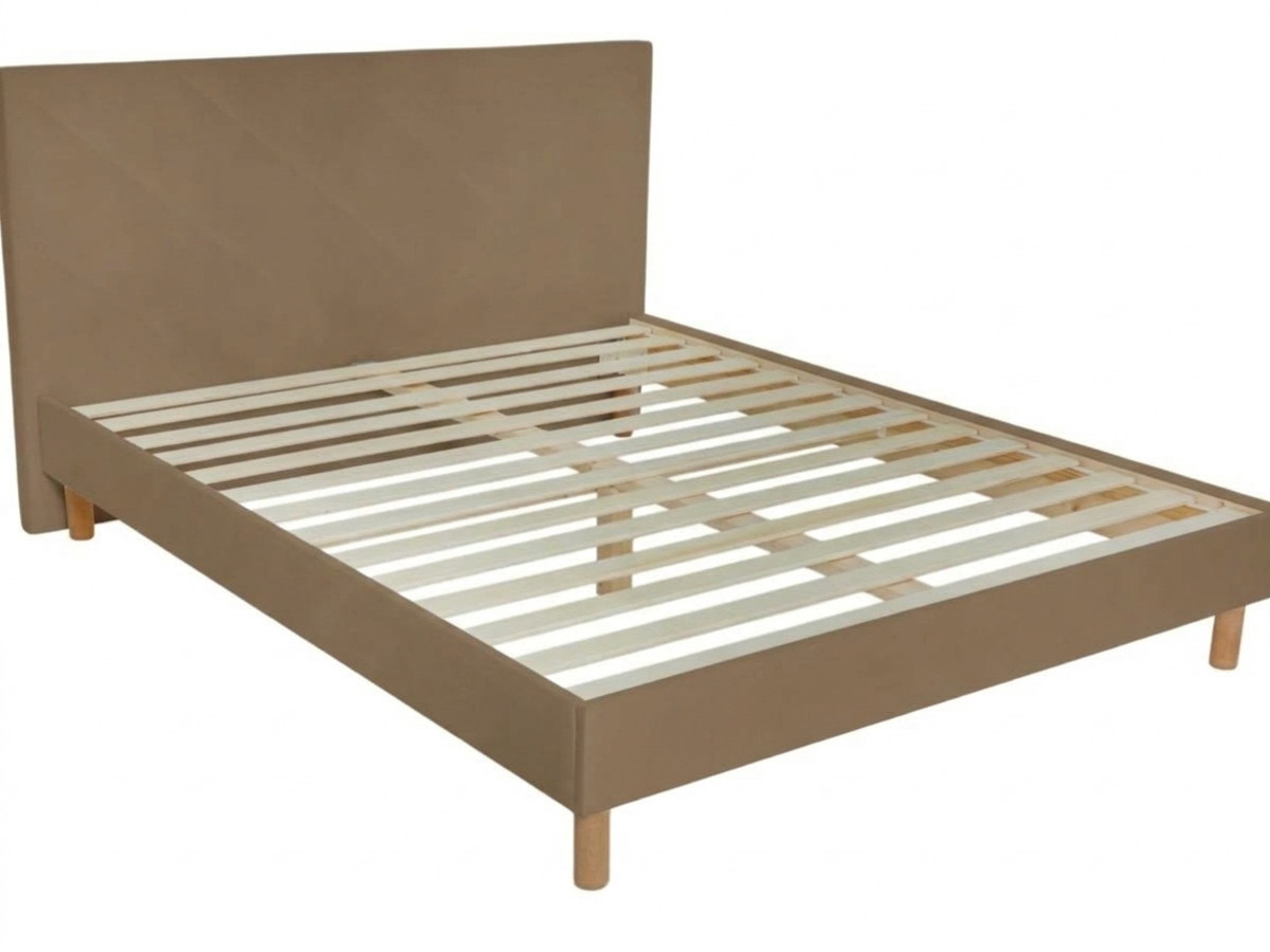 lit helena tissu velours lisse avec lattes massives de couleur marron