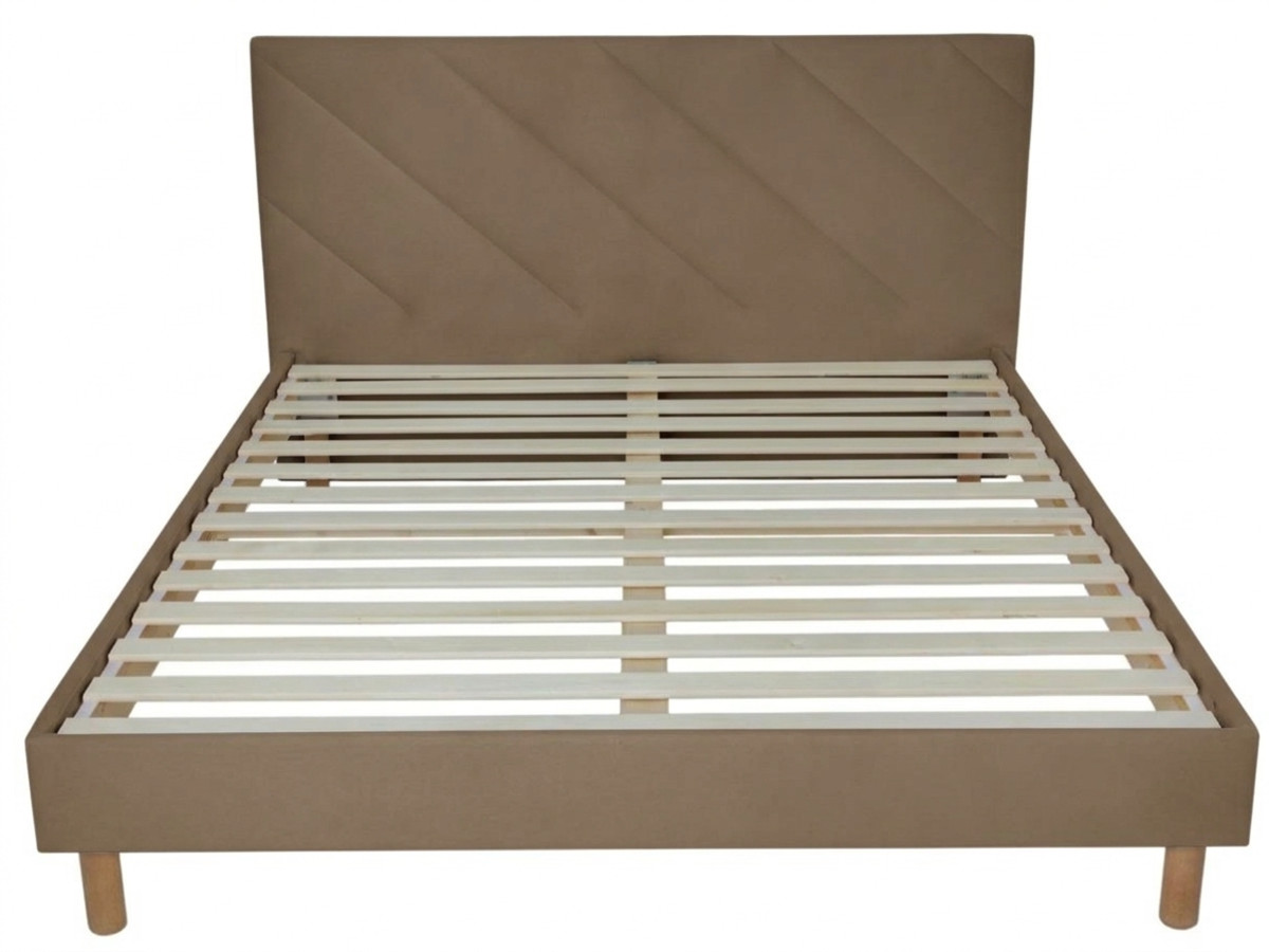 Lit HELENA tissu velours lisse avec lattes massives