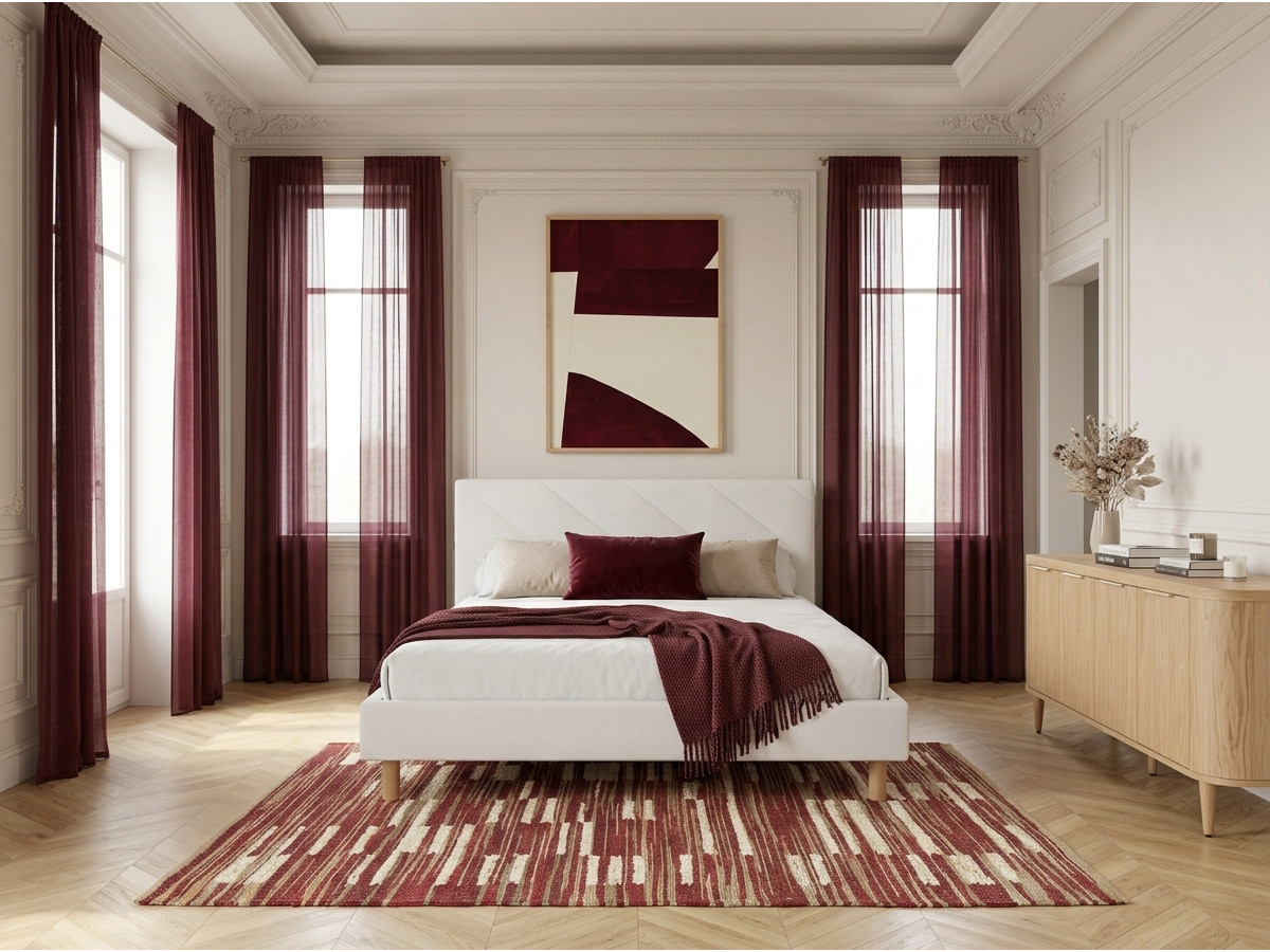 Lit HELENA tissu velours lisse avec lattes massives