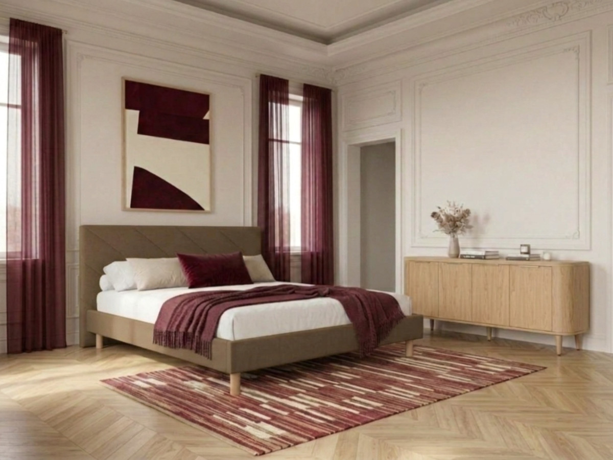 Lit HELENA tissu velours lisse avec lattes massives