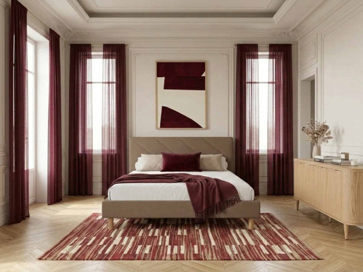 Lit HELENA tissu velours lisse avec lattes massives