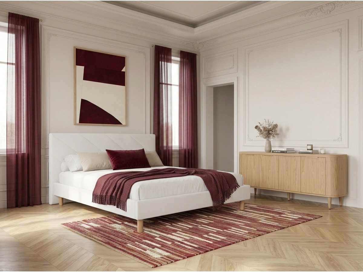 Lit HELENA tissu velours lisse avec lattes massives