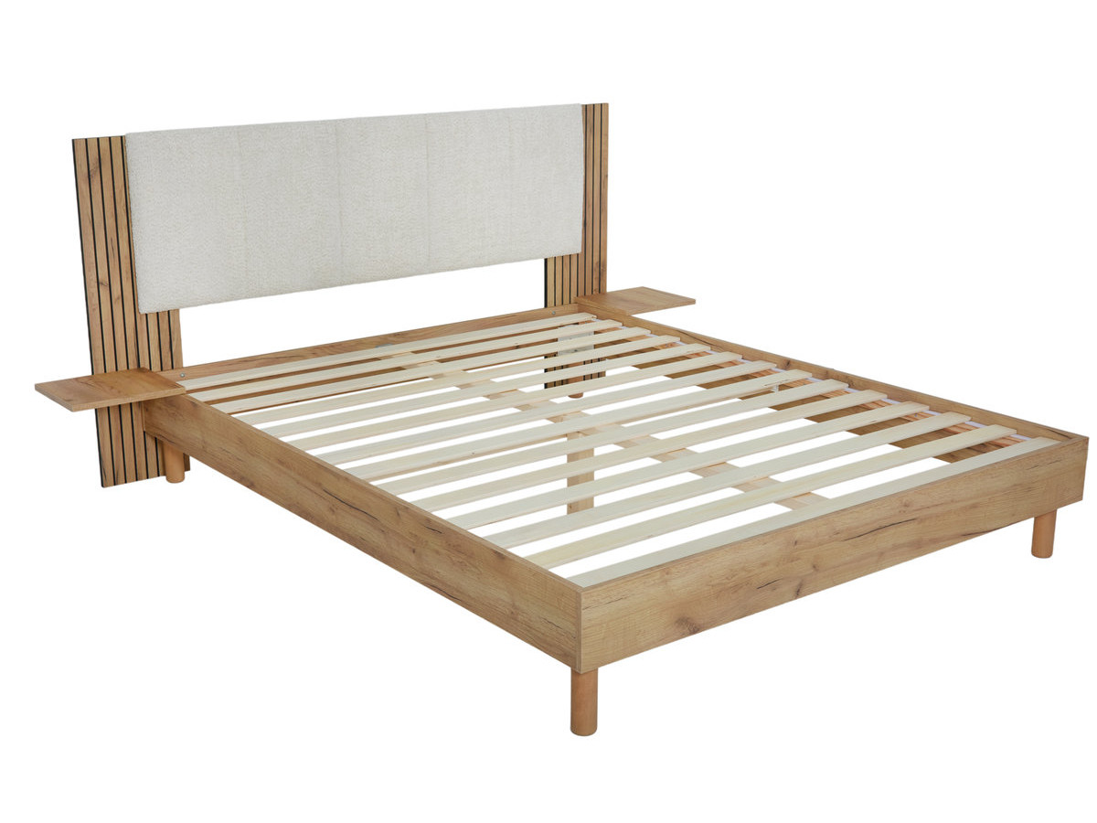 Lit ISYA tissu bouclette avec lattes massives