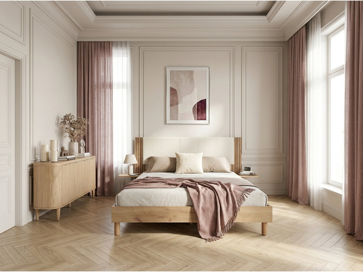 Lit ISYA bouclette avec lattes massives beige