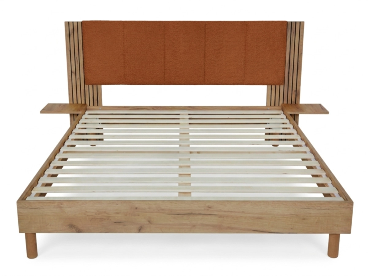 Lit ISYA tissu bouclette avec lattes massives