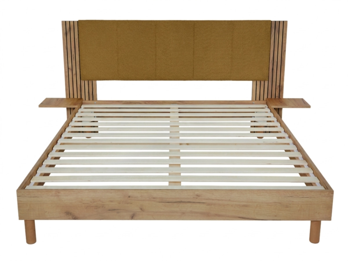 Lit ISYA tissu bouclette avec lattes massives