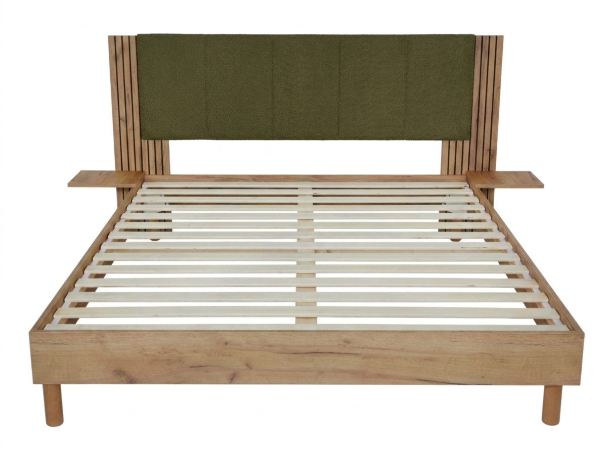 Lit ISYA tissu bouclette avec lattes massives
