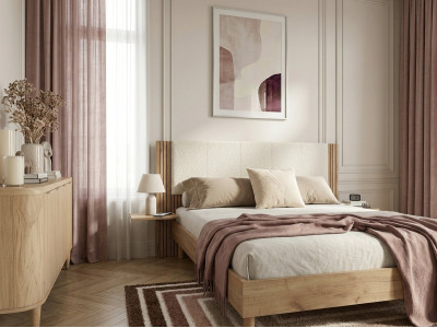 Lit ISYA tissu bouclette avec lattes massives