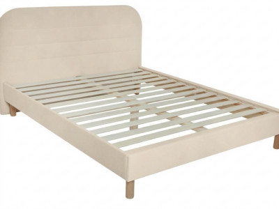 Lit KAYA tissu velours lisse avec lattes massives