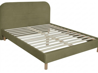 Lit KAYA tissu velours lisse avec lattes massives