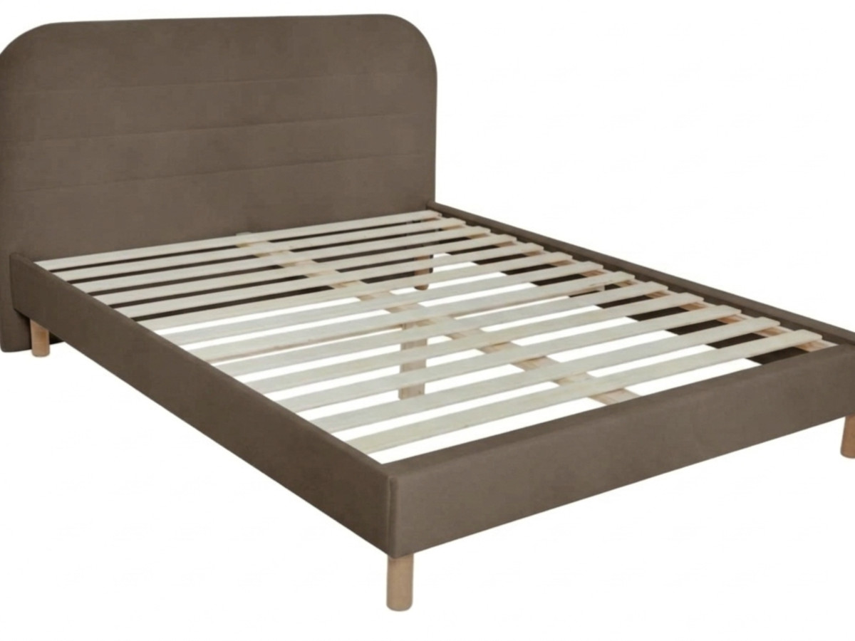 lit kaya tissu velours lisse avec lattes massives de couleur marron