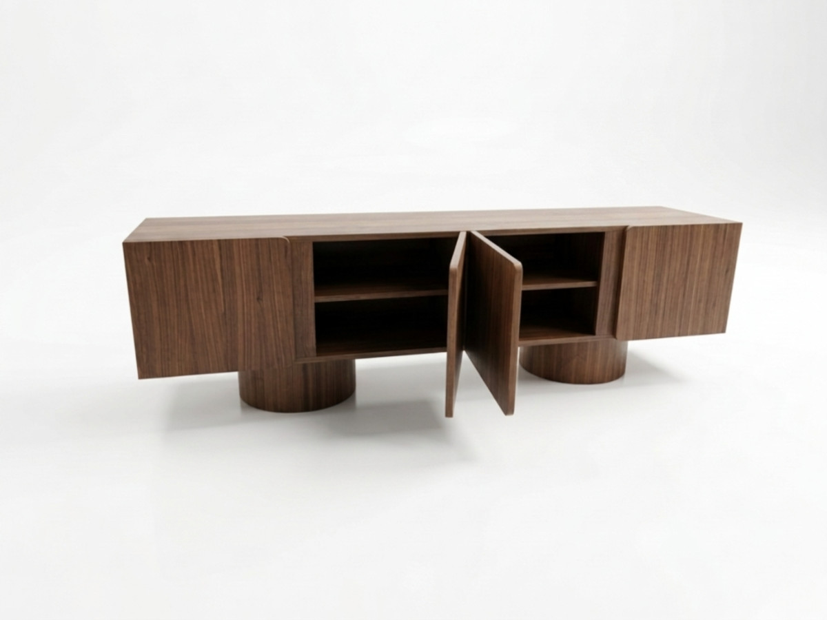 Meuble TV 4 portes 174 cm BOURBON placage noyer massif