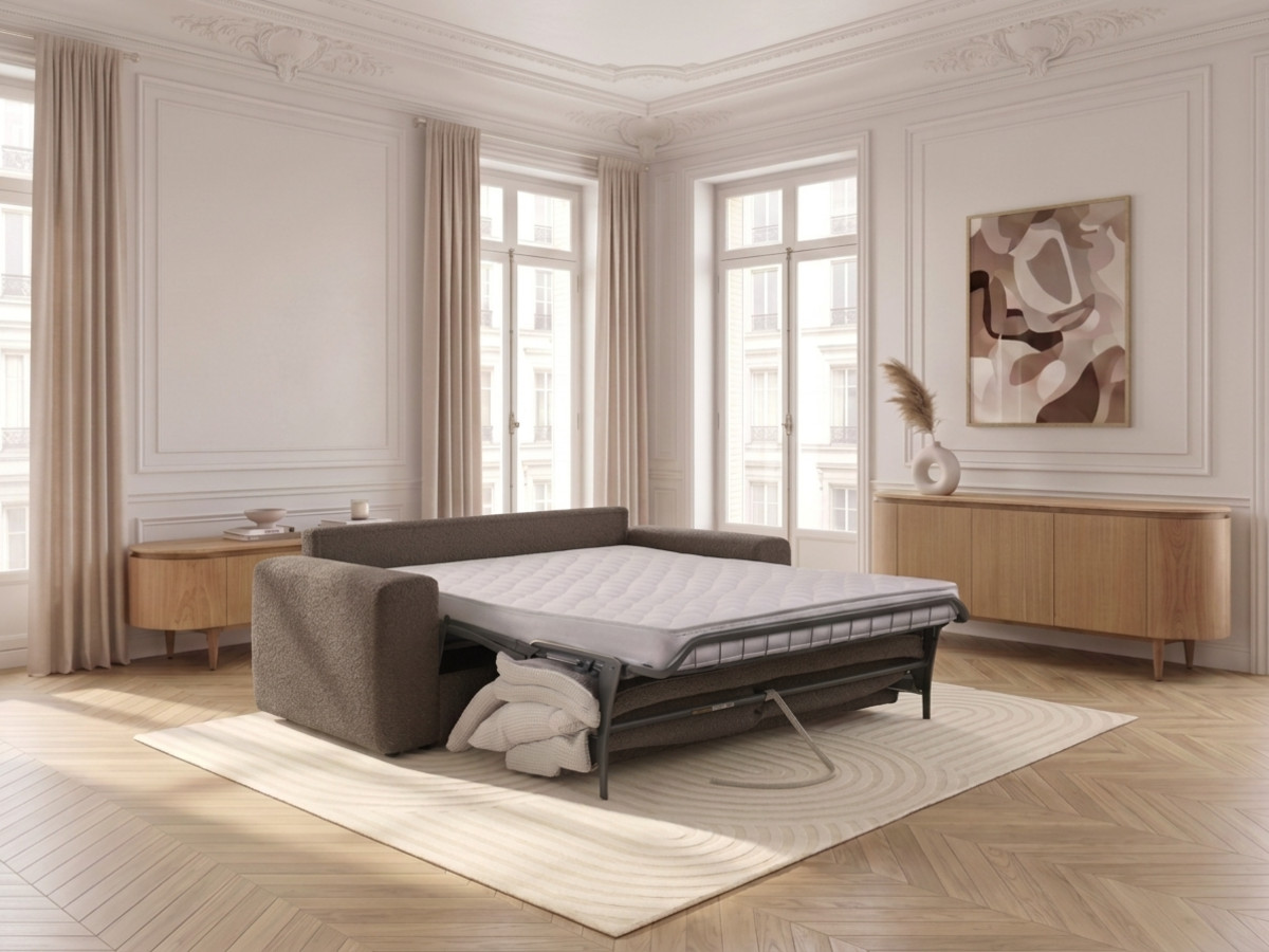 Canapé droit convertible ouverture express VOLTAIRE tissu velours côtelé