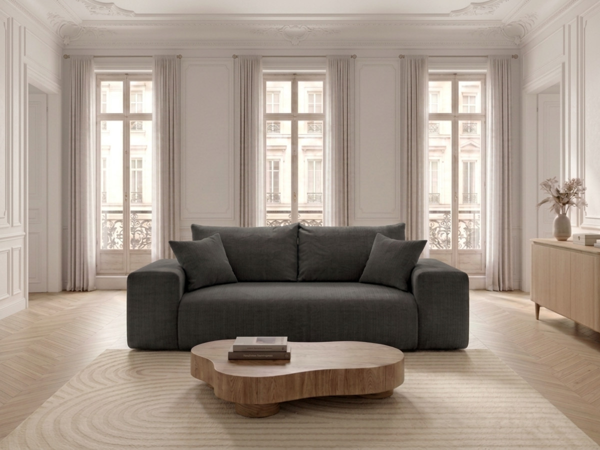 Canapé droit convertible ouverture express VOLTAIRE tissu velours côtelé